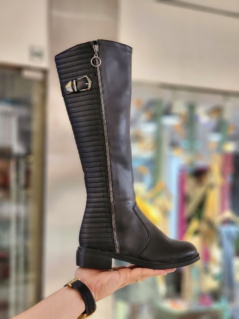 بوت بلند چرم زنانه مشکی