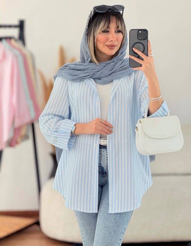 شومیز راه راه اسپرت زنانه لینن مدل یسنا فری تا ۴۶ ضمانت اصالت کالا